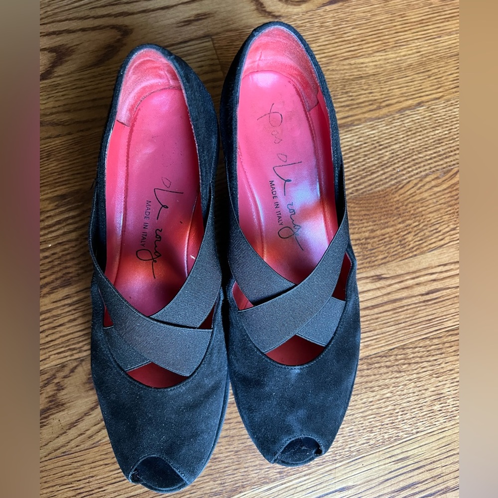 Posole Rouge black suede shoes Sz 39 fits US 8 Italy